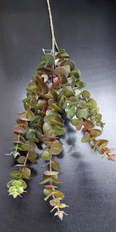 Ramură decorativă artificială tip suculentă – model curgător cu frunze rotunjite, verde cu accente maro